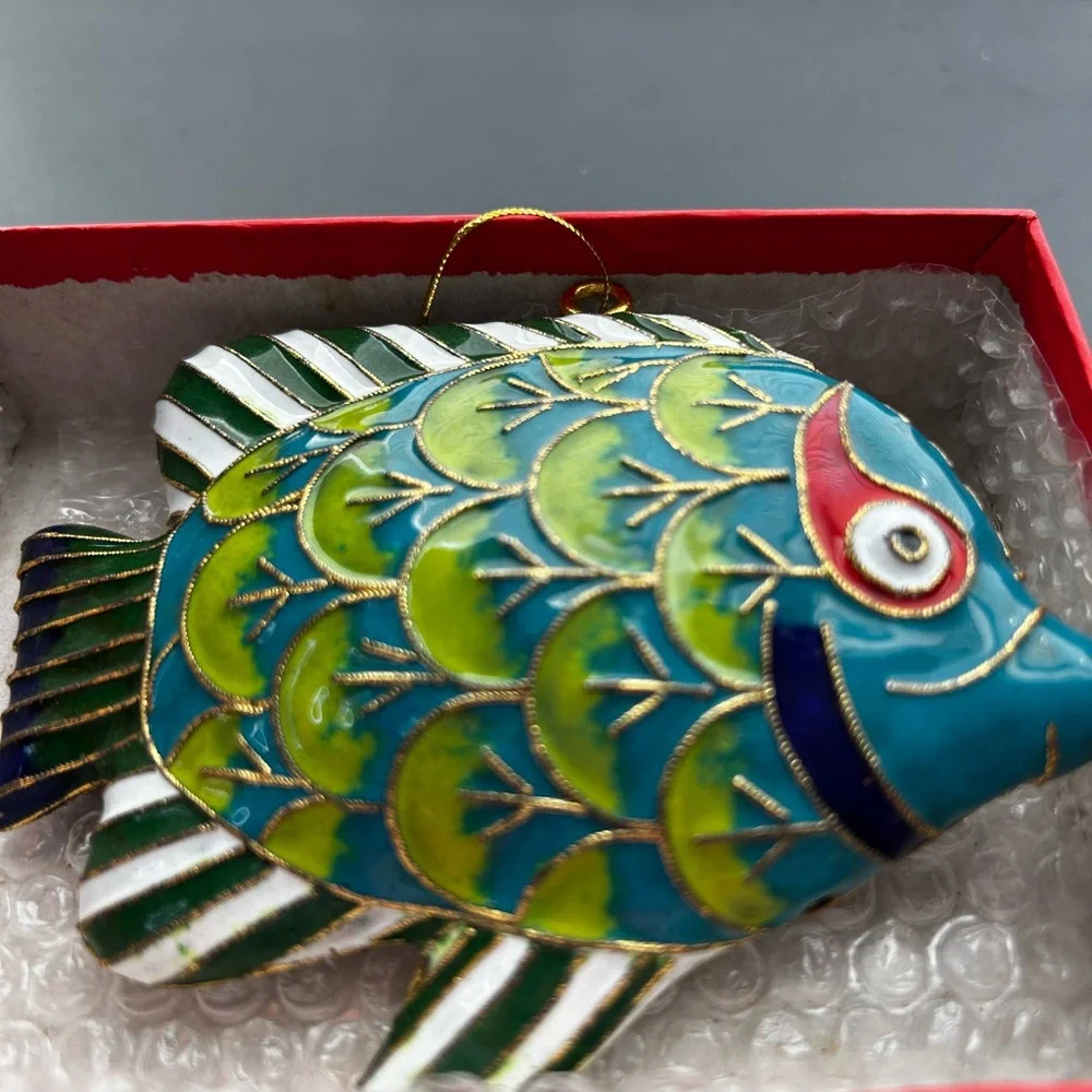 Vibrant Blue and Green with White and Black Fins Fish Hanging Decor / Ornament